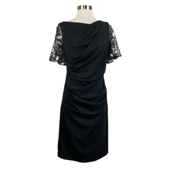 Betsy & Adam Women's Cocktail Dress Size 8 Black Embroidered Short Sleeve Sheath - Picture 1 of 14